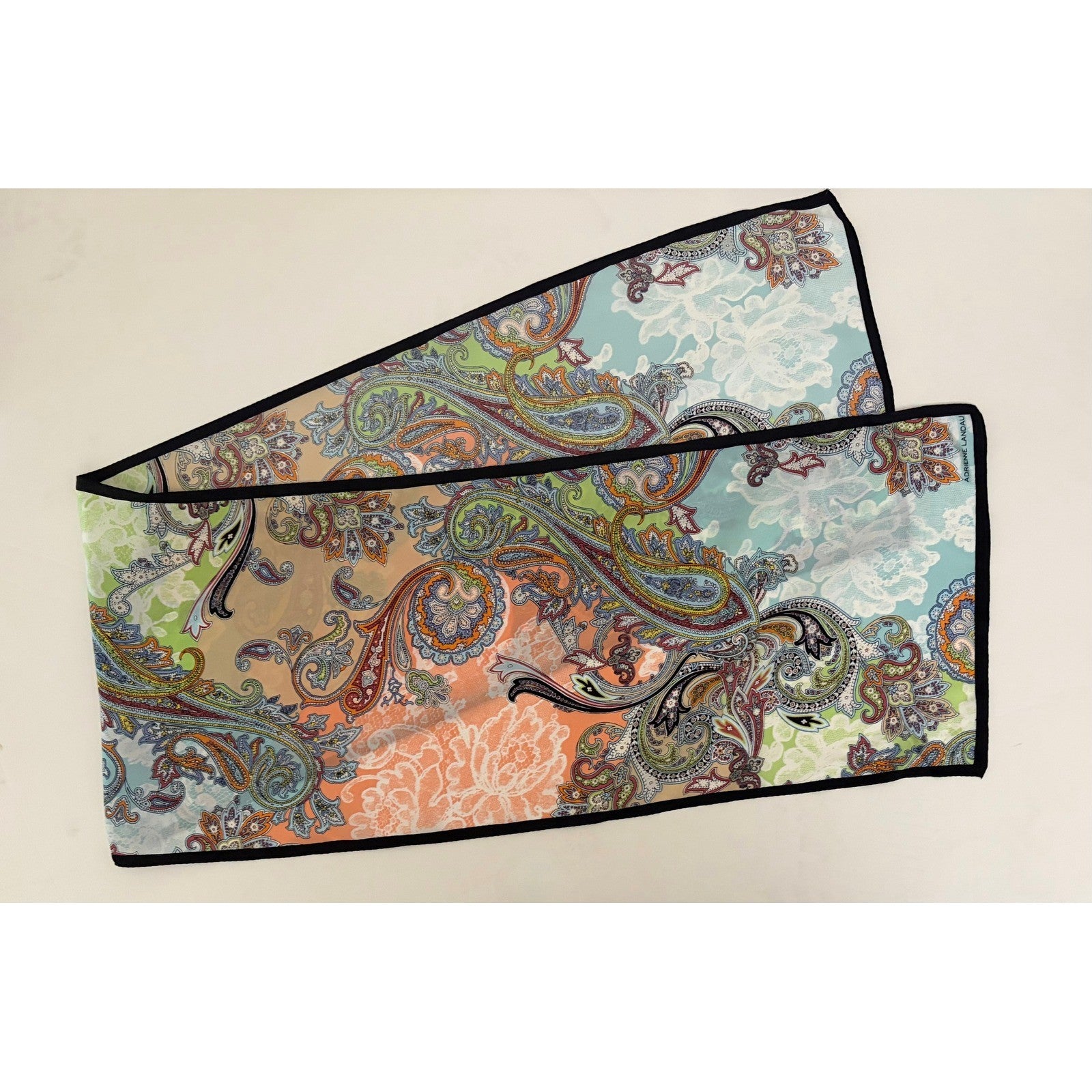 Vintage ADRIENNE LANDAU Silky Paisley Rectangular Scarf Colorful Accessory