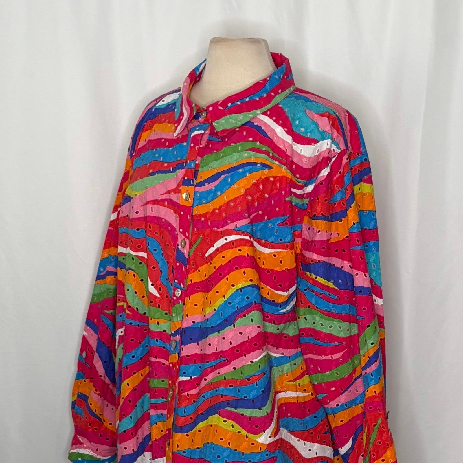 NEW!! JOHN MARK Eyelet Embroidered Watercolor Wave Print Buttondown Size 3X
