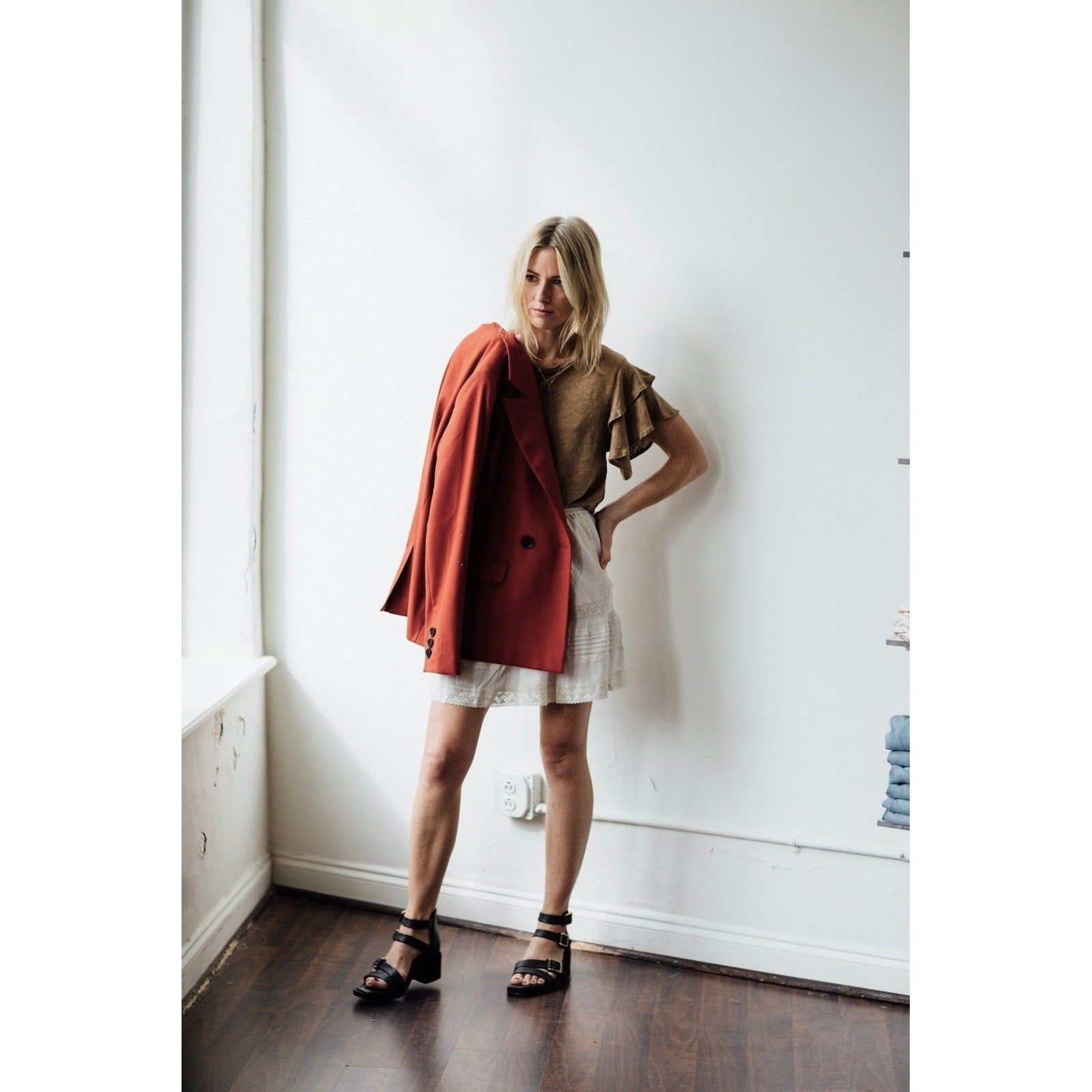 ANINE BING Becky Blazer Rust Double Breasted Pockets Boxy Business Solid Small