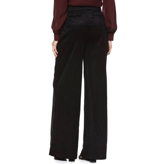 PAIGE Tinesha Corduroy Wide Leg High Rise Pants Solid Black Stretch Size 10