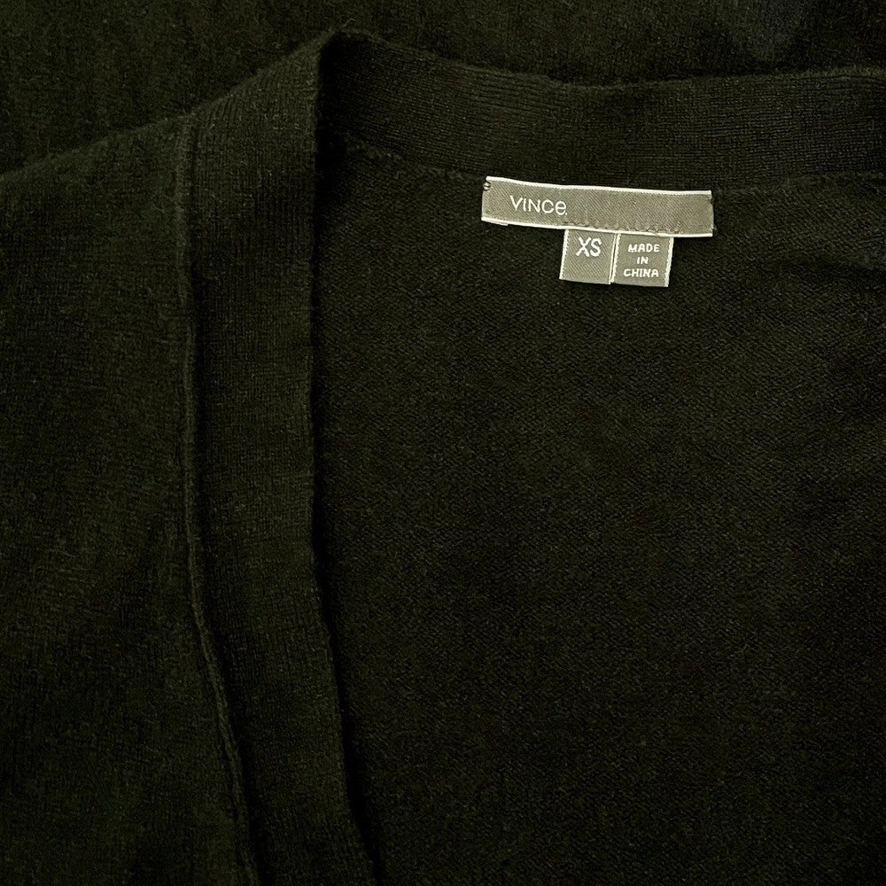 Revolve VINCE Cashmere Longline Button V Cardigan Sweater Solid Black Pockets XS