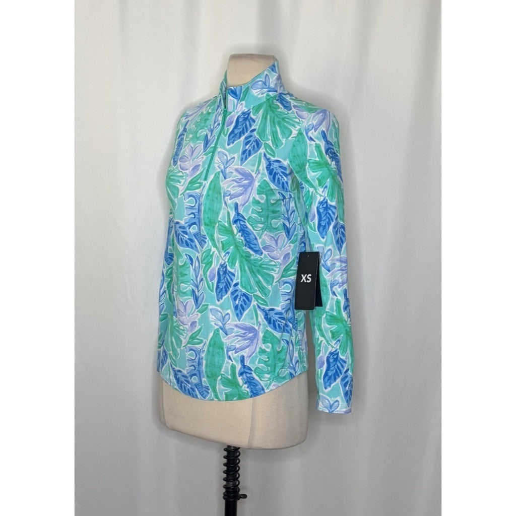 NWT!! IBKUL Mock Neck Long Sleeve Zip Top UPF50 Allison Jade Periwinkle X-Small