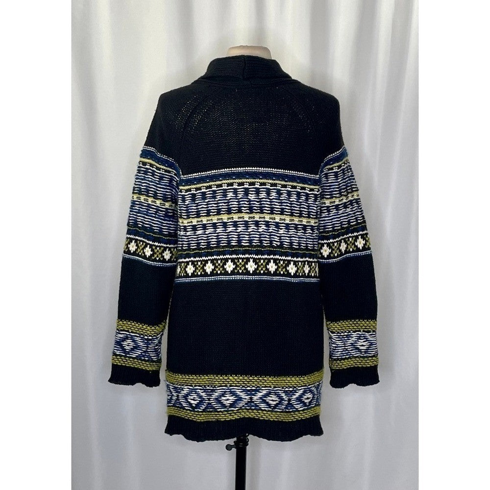 Anthropologie SPARROW Batley Fairisle Black Cardigan Sweater Fair Isle Large