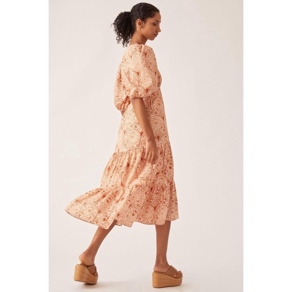 NWT!! Anthropologie HUTCH V-Neck Tiered Wrap Dress Geometric Blockprint Large