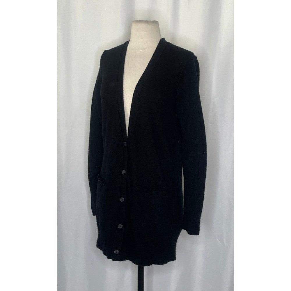 Revolve VINCE Cashmere Longline Button V Cardigan Sweater Solid Black Pockets XS