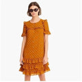 J. CREW Point Sur Ruffled Crinkle Polka Dot Dress Warm Caramel Party Size 2