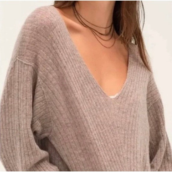 FREE PEOPLE Elias Cashmere Sweater Cropped Pullover Taupe Knitwear X-Small