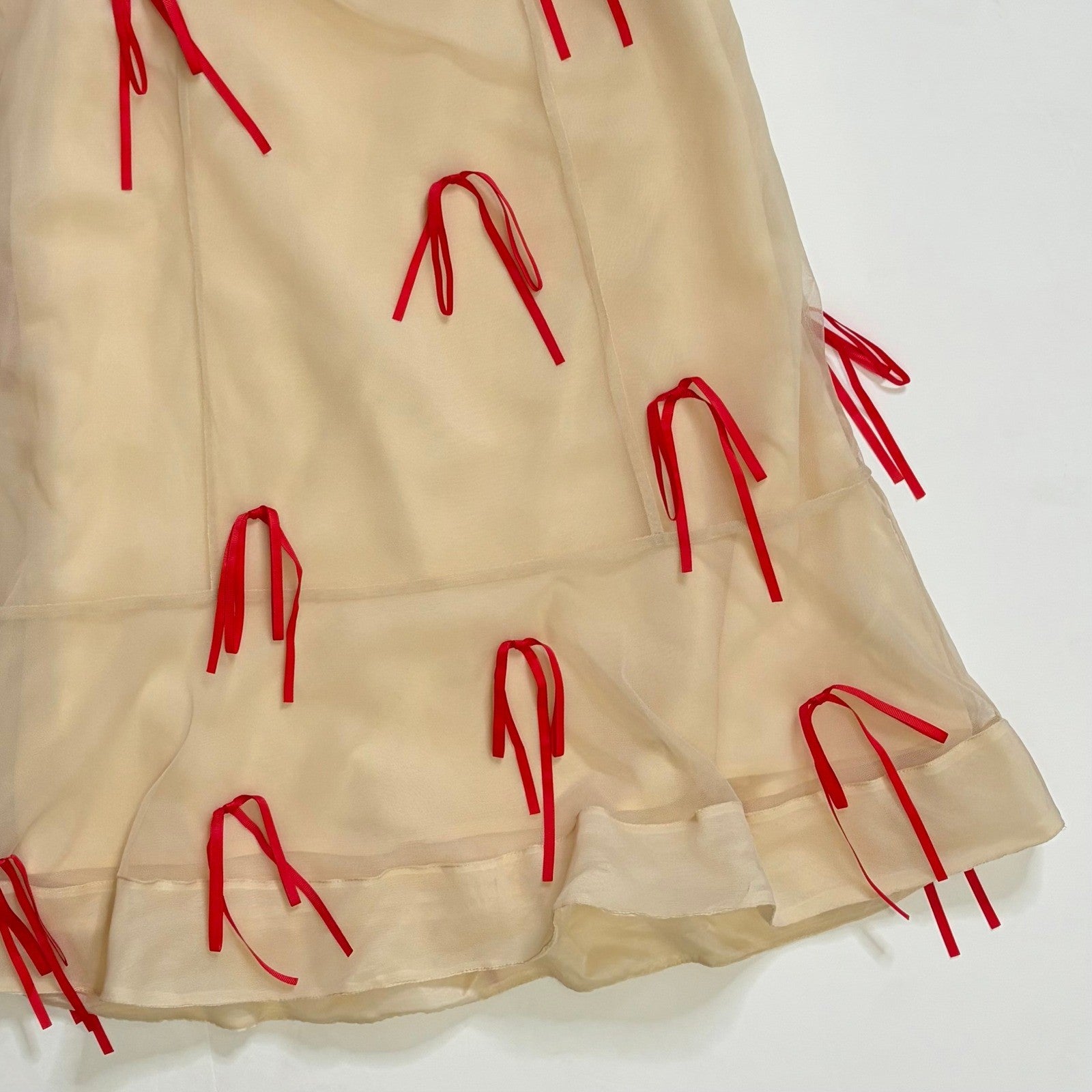 Anthropologie MAEVE Ribbon Pencil Midi Skirt Tulle Ivory Red Coquette 12 Petite