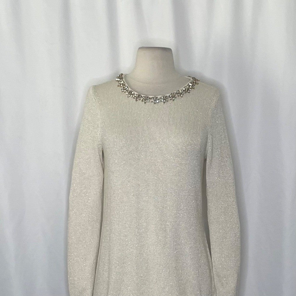 J. MCLAUGHLIN Metallic Gold Embellished Neckline Pullover Sweater Knitwear Small