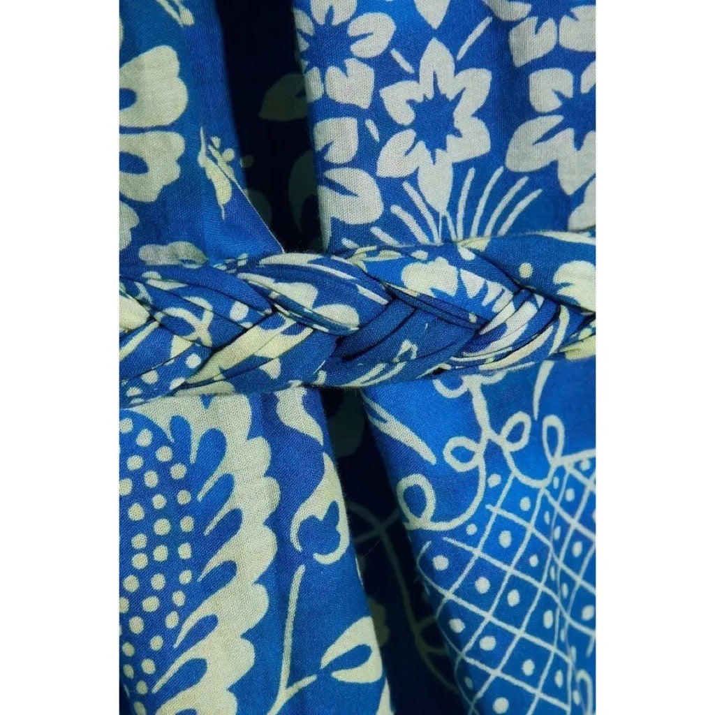 RHODE Lea Belted Floral Printed Cotton-Poplin Midi Dress Blue Vacation X-Small