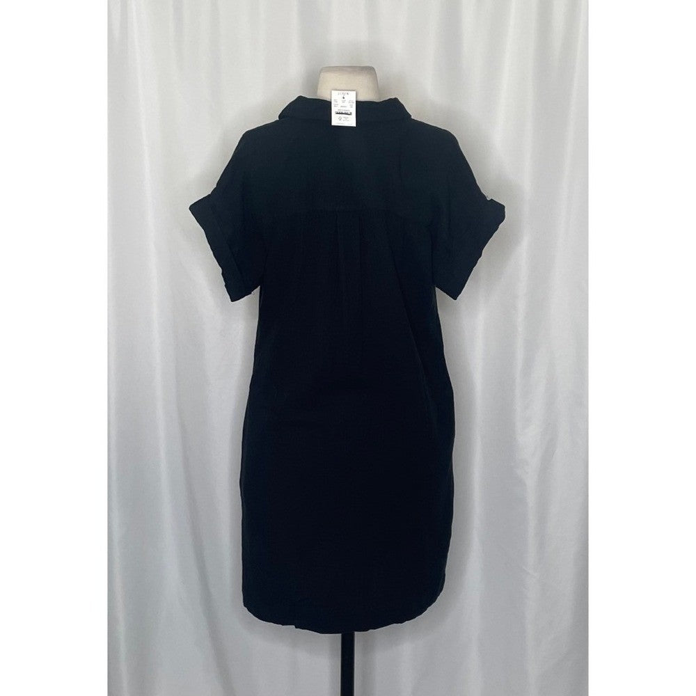 NWT!! J. CREW Factory Short Sleeve Popover Dress Solid Black Travel Vacation XS
