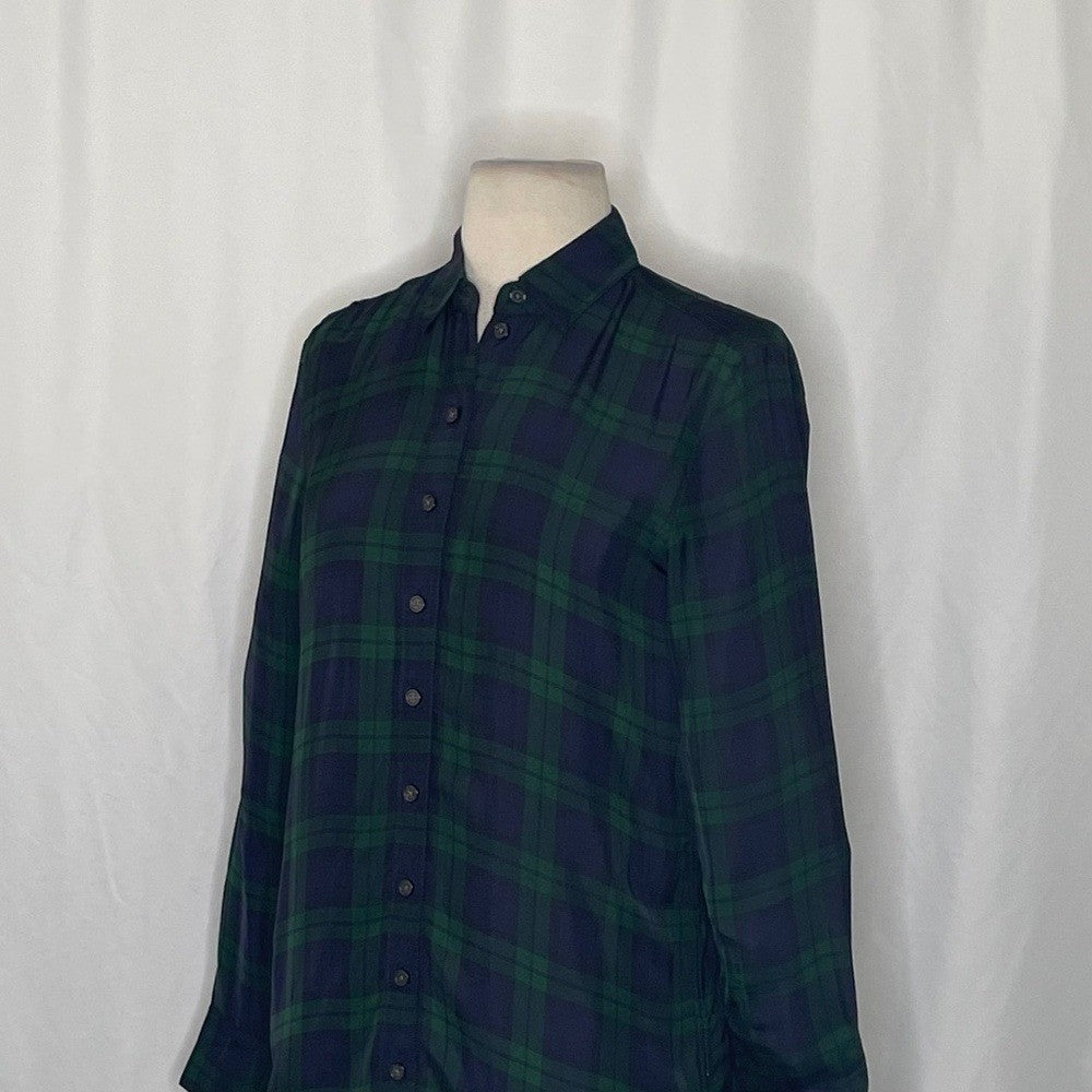 NWT!! J. CREW Drapey Button-Up Shirt Black Watch Tartan Plaid XXS XX-Small