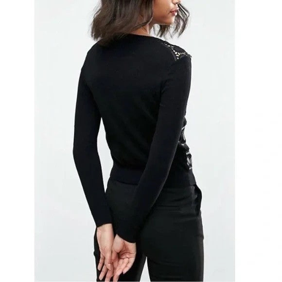 NWT!! TED BAKER London Ellenii Circle Fringe Lace Knit Cardigan Black Size 5 XL