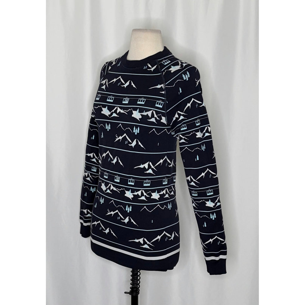 SWEATY BETTY Ski Lift Base Layer Jacquard Navy Blue Sporty Top Shirt Large