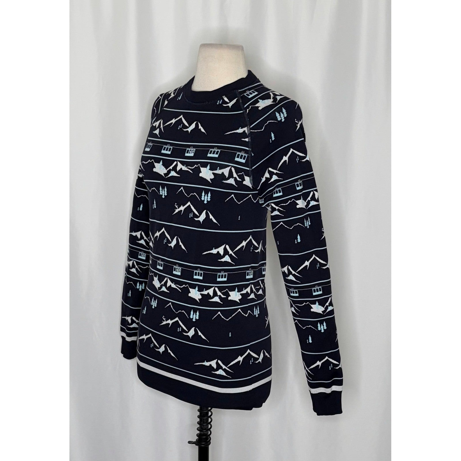 SWEATY BETTY Ski Lift Base Layer Jacquard Navy Blue Sporty Top Shirt Large