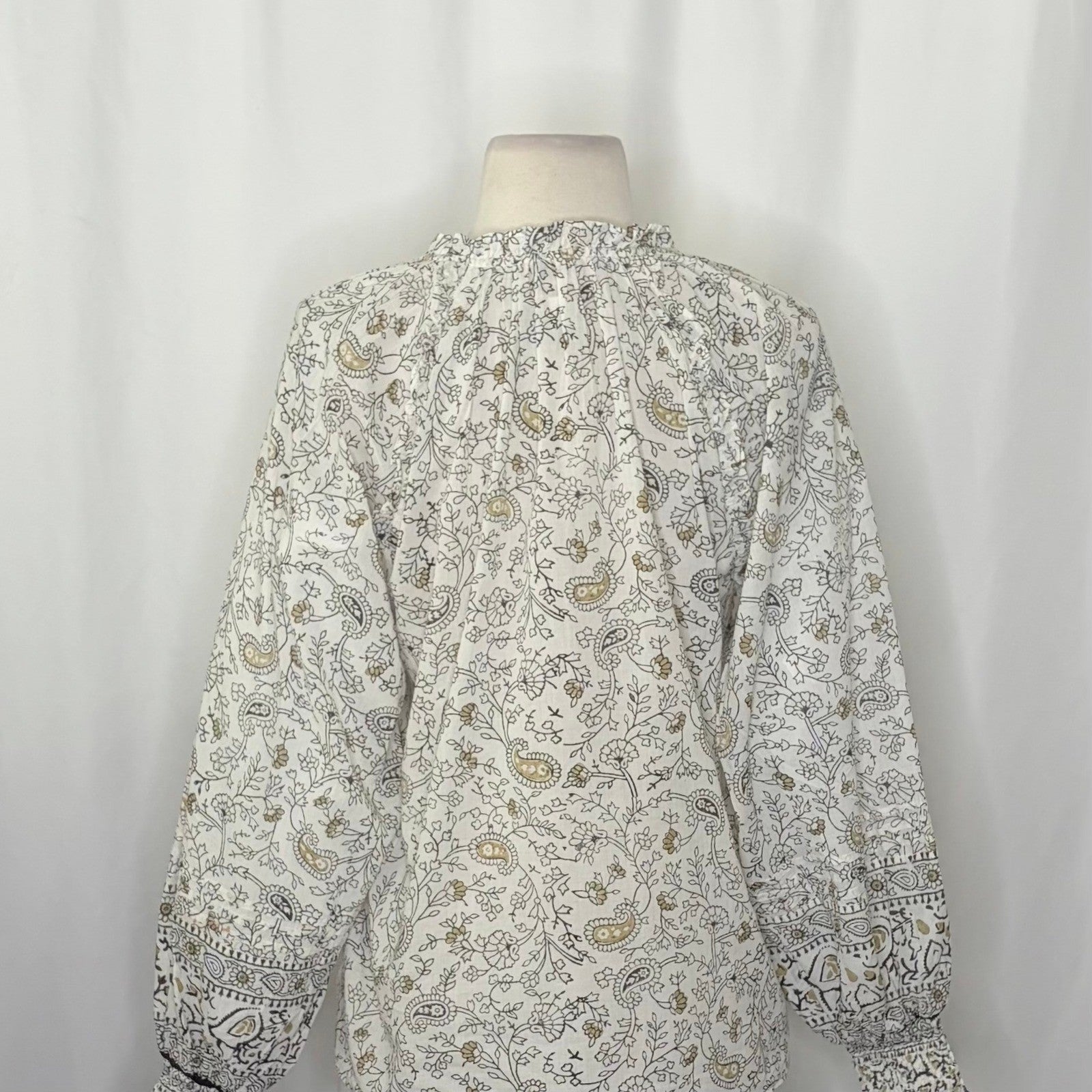 CLEOBELLA Ivy Blouse Woodblock Floral Paisley Print Top Smocked Ruffled Small