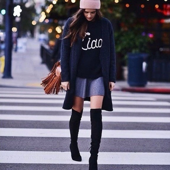 WILDFOX Couture Dinner Party Ciao Bella Black White Embroidered Sweater Small