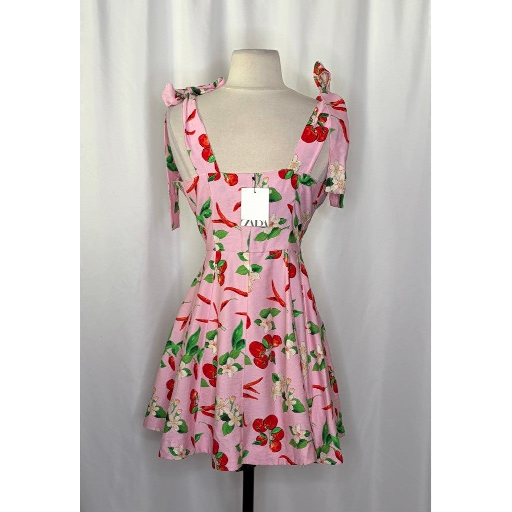 NWT!! ZARA Pink Cherries Veggie Print Mini Dress Cherry Vacation Medium