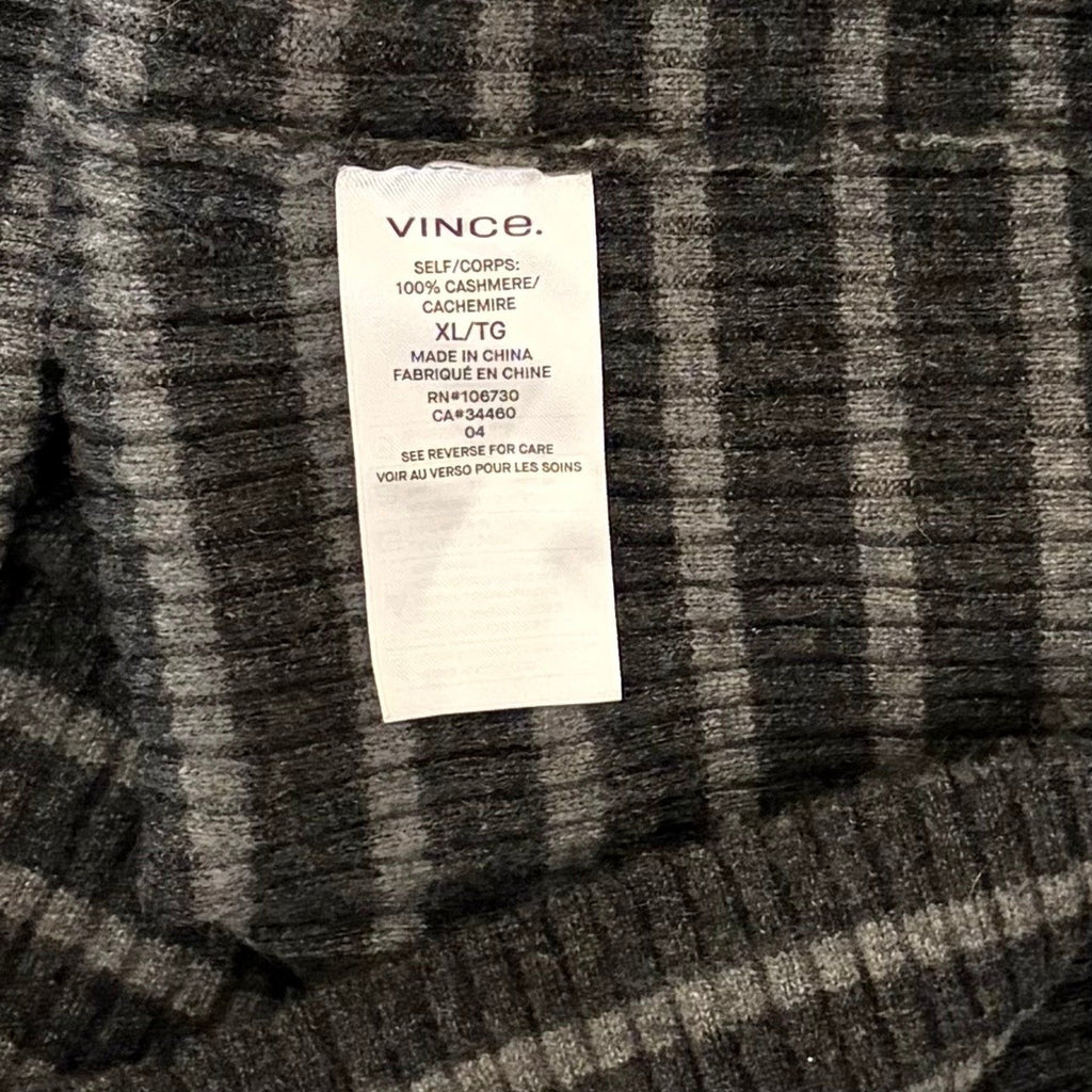 Men's VINCE Cashmere Striped Turtleneck Sweater Gray Ribbed Knitwear X-Large