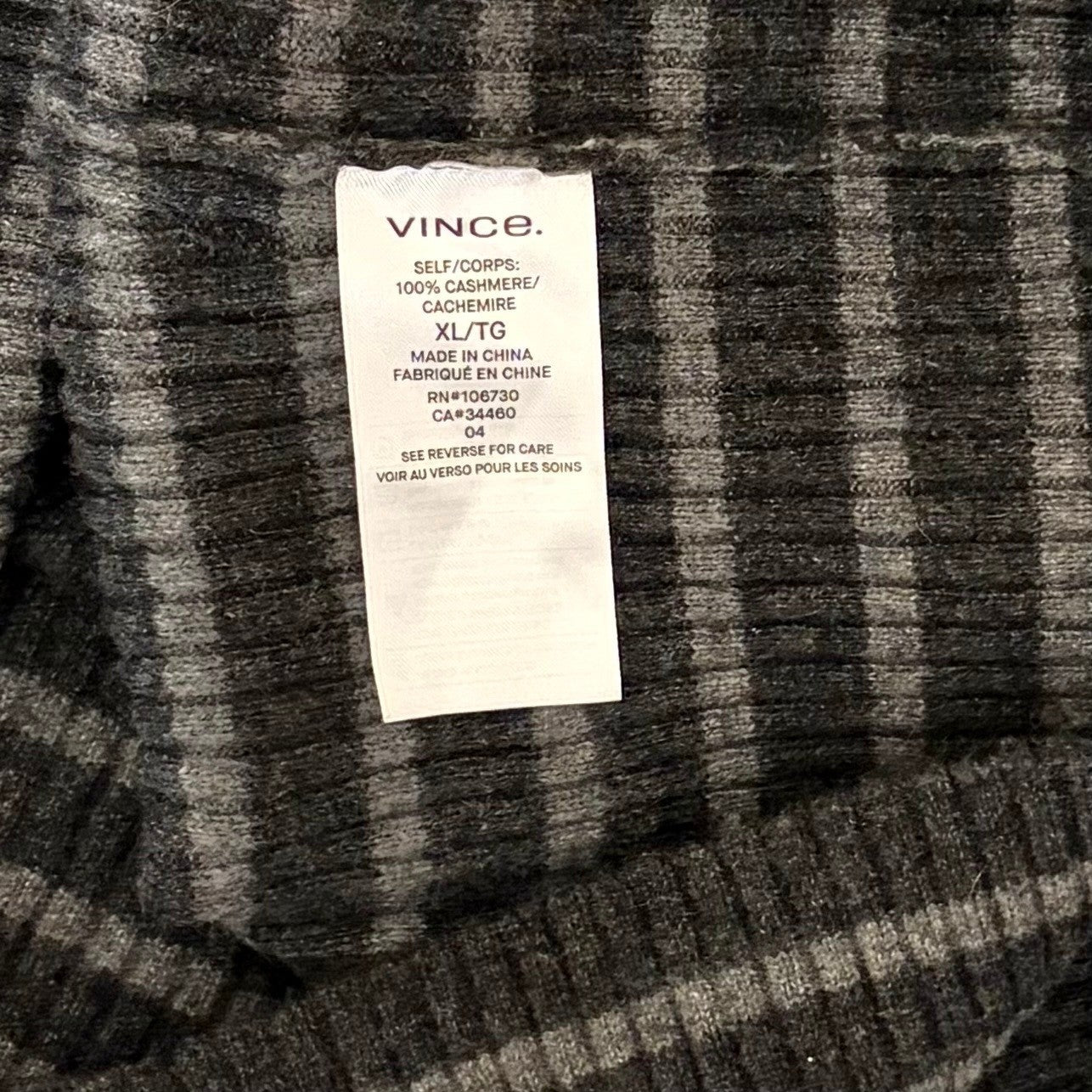 Men's VINCE Cashmere Striped Turtleneck Sweater Gray Ribbed Knitwear X-Large