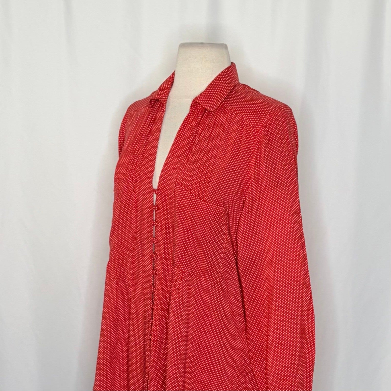 Anthropologie MAEVE Matilda Buttondown Tie Waist Red Polka Dot Swiss Dot Large
