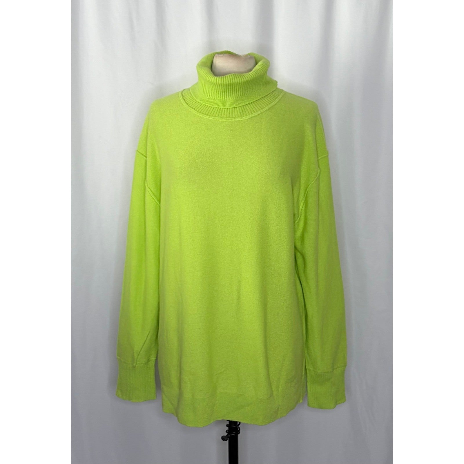 NWT!! FREE PEOPLE Treasure Turtleneck Cashmere Sweater Lime Punch Knit Large