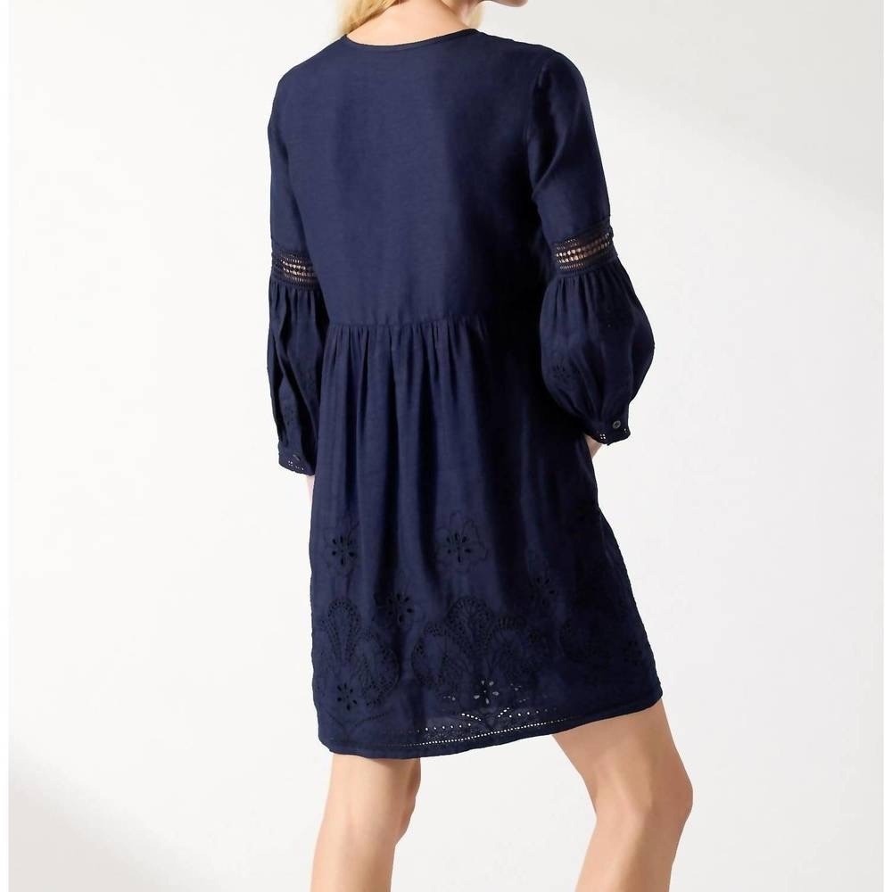 TOMMY BAHAMA St. Lucia Split Neck Dress Navy Blue Mare Embroidered X-Large