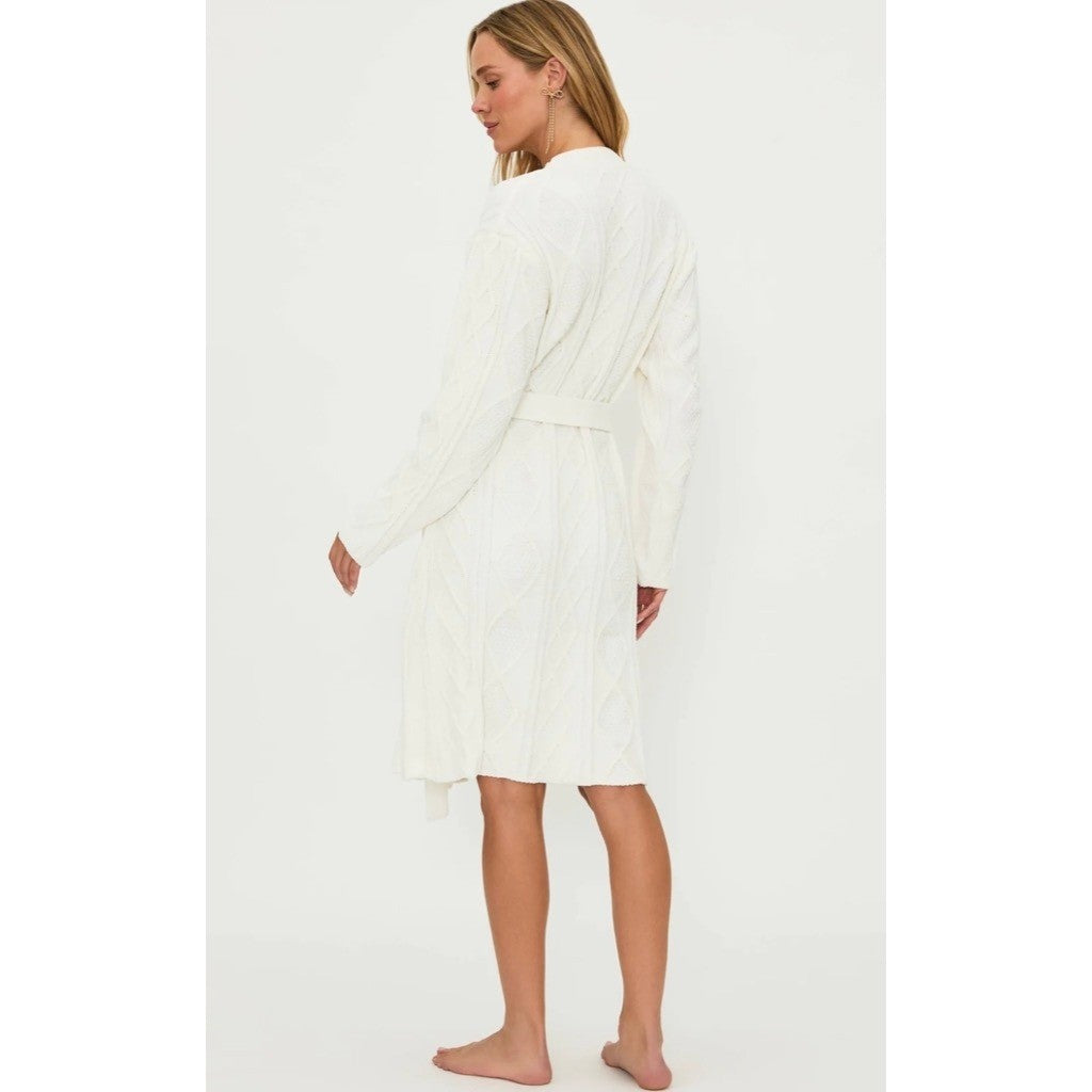 BEACH RIOT Rinna Chenille Robe Cream Cable Knit Belted Pockets X-Small Small
