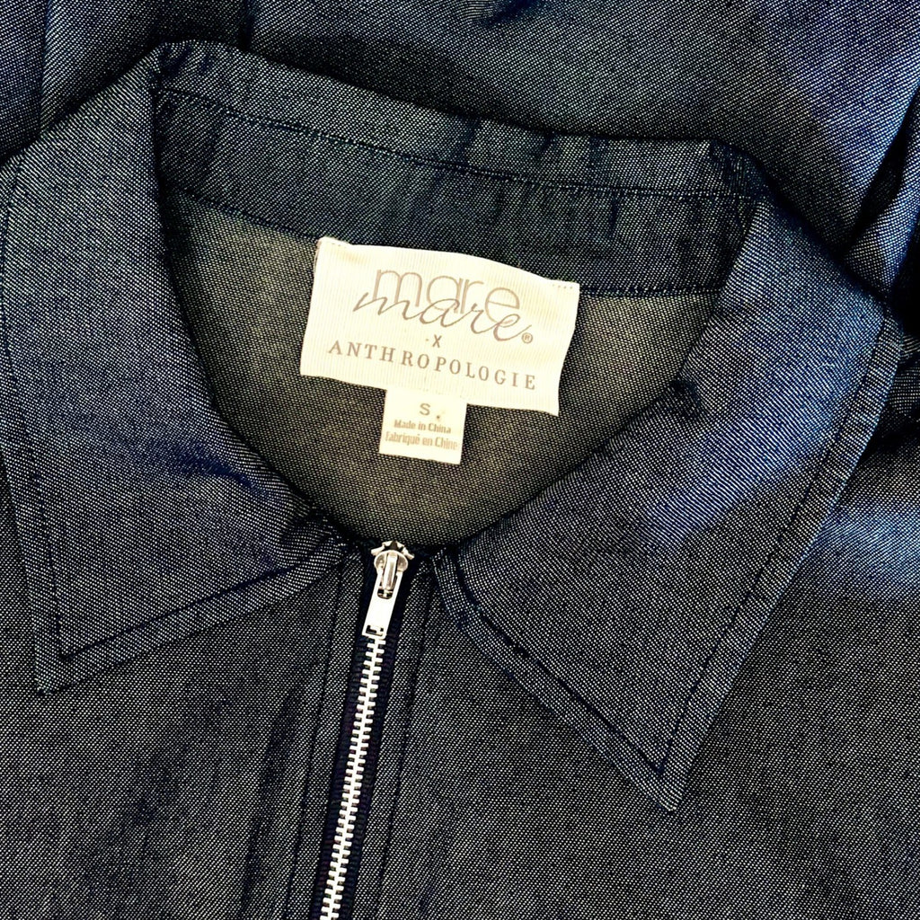 Anthropologie MARE MARE Short Sleeve Denim Bubble Hem Mini Dress Pockets Small