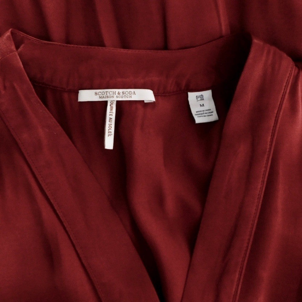 SCOTCH & SODA Maison Scotch Red Satin Wrap Dress Solid Party Cocktails Medium