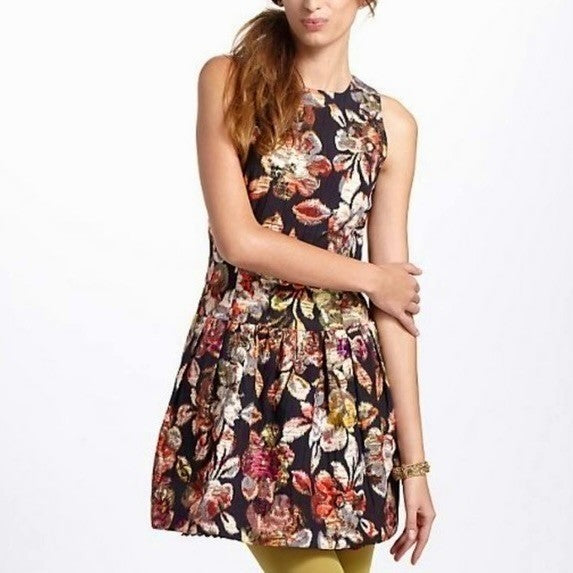 Anthropologie LEIFSDOTTIR Adelita Floral Brocade Metallic Dress Party Size 2