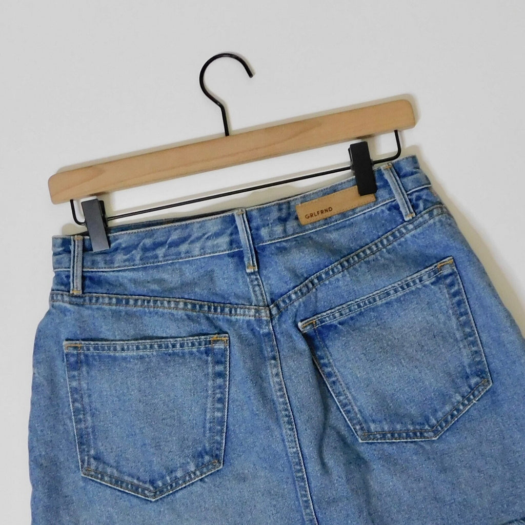 GRLFRND Girlfriend Milla Metallic Panel Denim Silver Mini Skirt Two Face Size 28