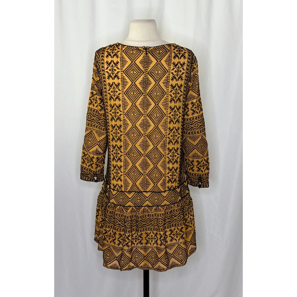 BA&SH Mara Embroidered Geometric Drop Waist Dress Golden Yellow Size 2 / Medium