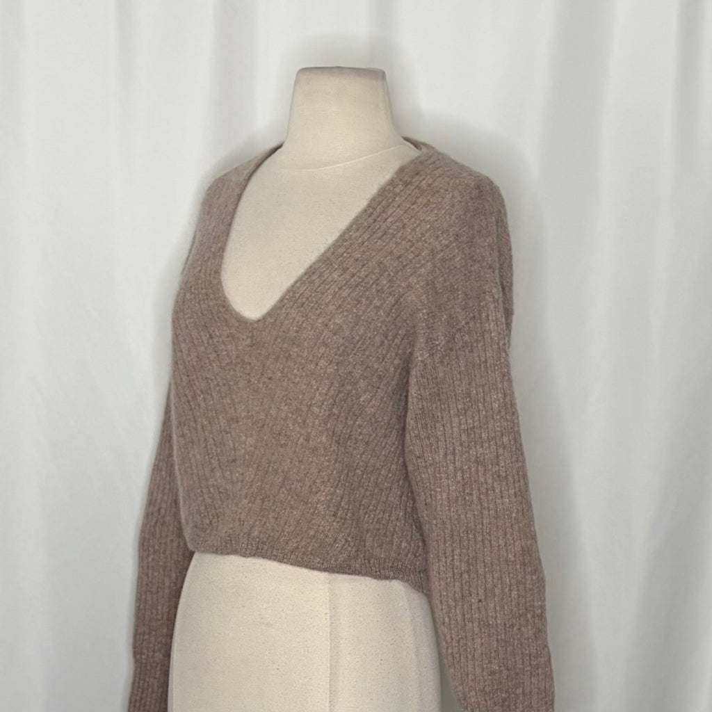 FREE PEOPLE Elias Cashmere Sweater Cropped Pullover Taupe Knitwear X-Small