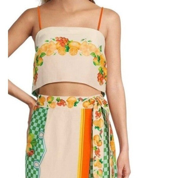 NWT!! ANTONIO MELANI Citrus Bliss Callista Cropped Linen Top Clio Mid Skirt 0