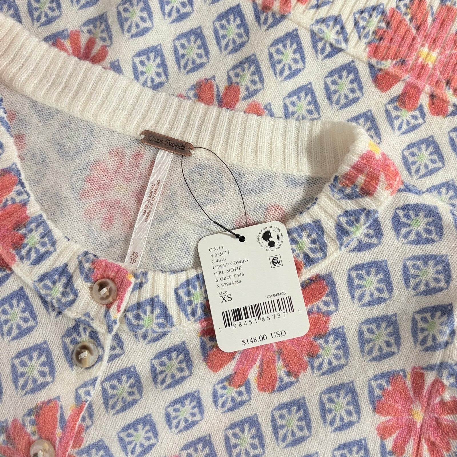 NWT!! FREE PEOPLE Nocturnal Patterned Cardigan Sweater Cardi Floral X-Small