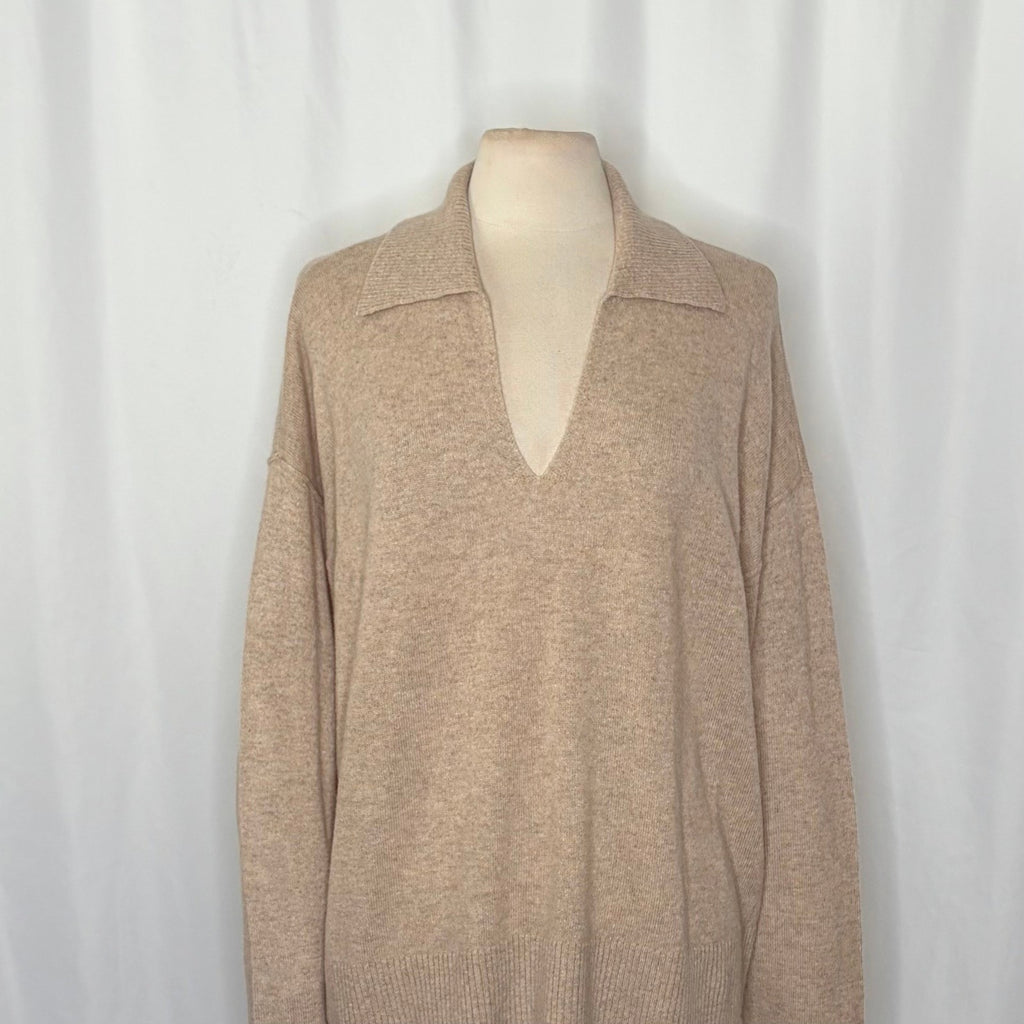 NWT!! FREE PEOPLE Eloura Cashmere Henley Sweater Solid Light Brown Tan X-Large