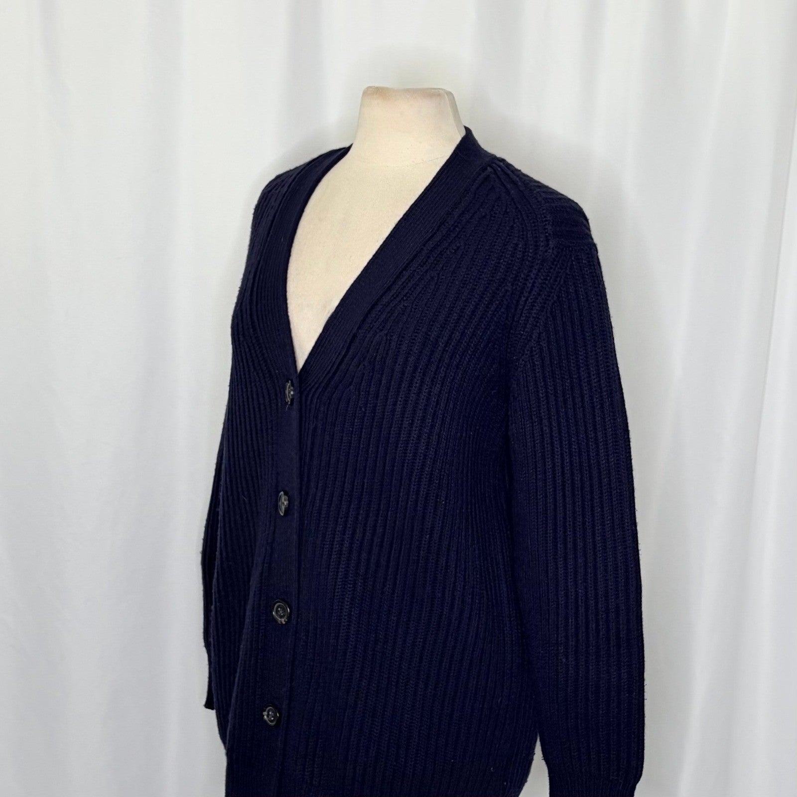 J. CREW Wool Navy Blue Cardigan Sweater Solid Ribbed Knit Preppy Academia Large