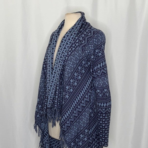 DISNEY PARKS Mickey Mouse Fringed Cardigan Sweater Blue Chevron Medium Large