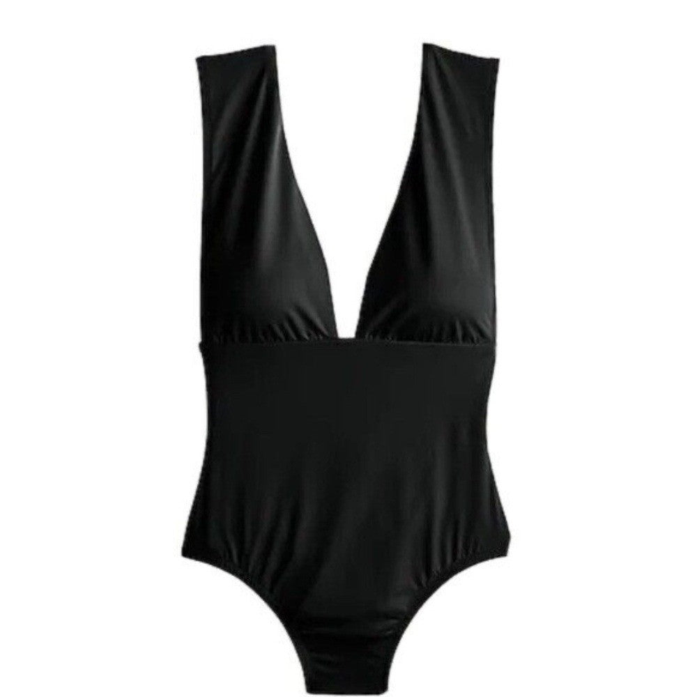 NWT!! J. CREW Black One Piece Plunge V-Neck Swimsuit Solid Classic Size 14