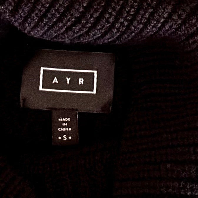 AYR Le Square Extra Fine Merino Wool Chunky Knit Sweater Black Pullover Small