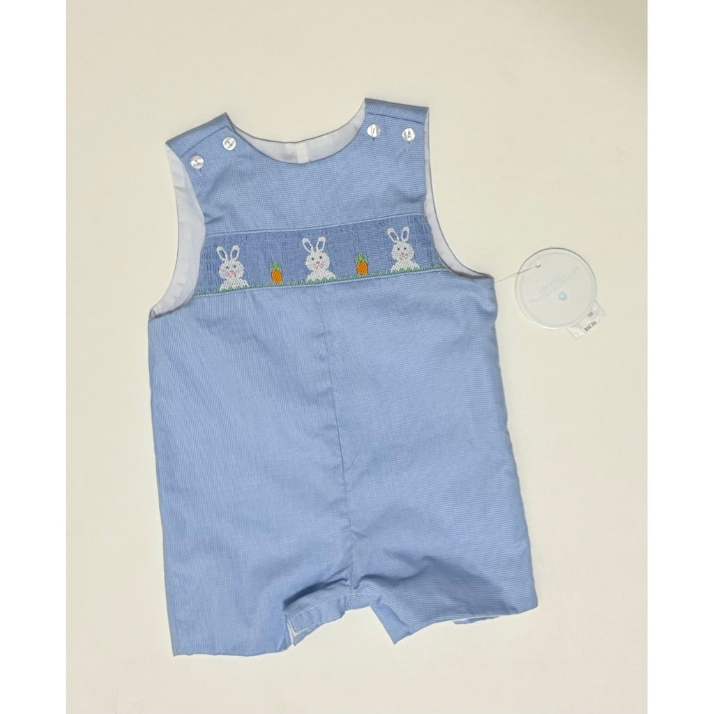 NWT!! EDGEHILL COLLECTION Smocked Bunny Gingham Plaid Romper Blue 6 Months