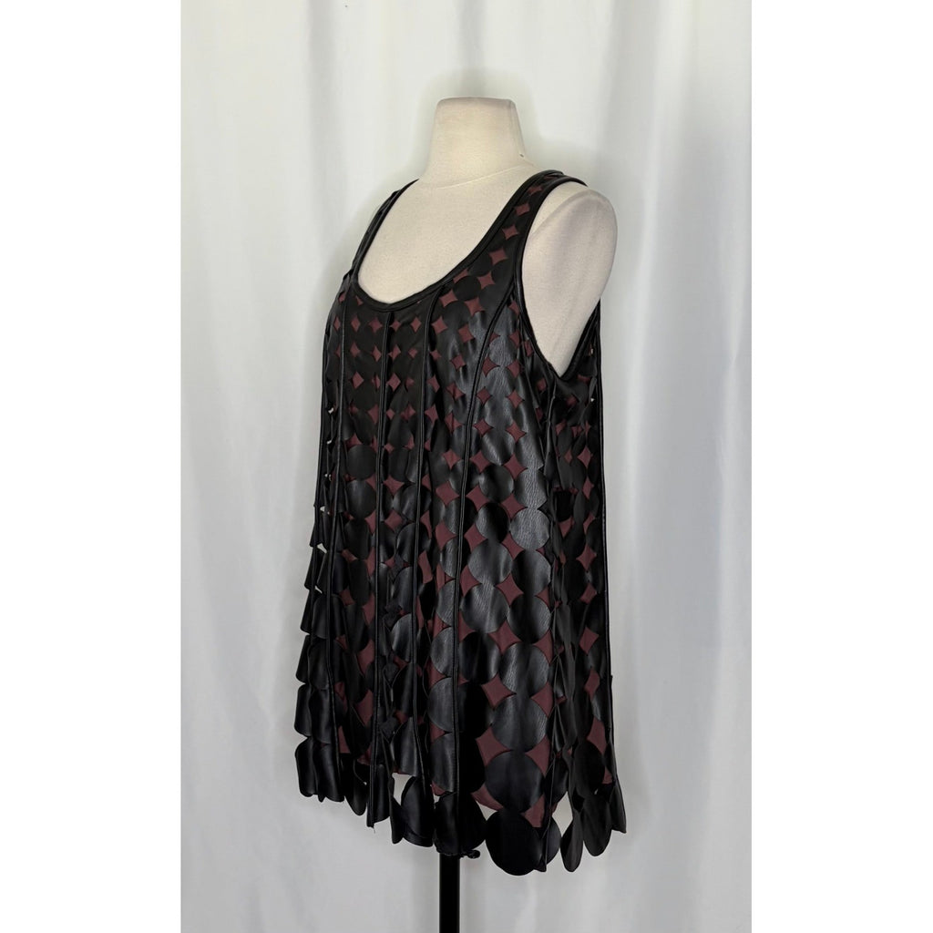 Anthropologie MAEVE Faux Leather Sleeveless Swing Dress Black Circles Mini Small