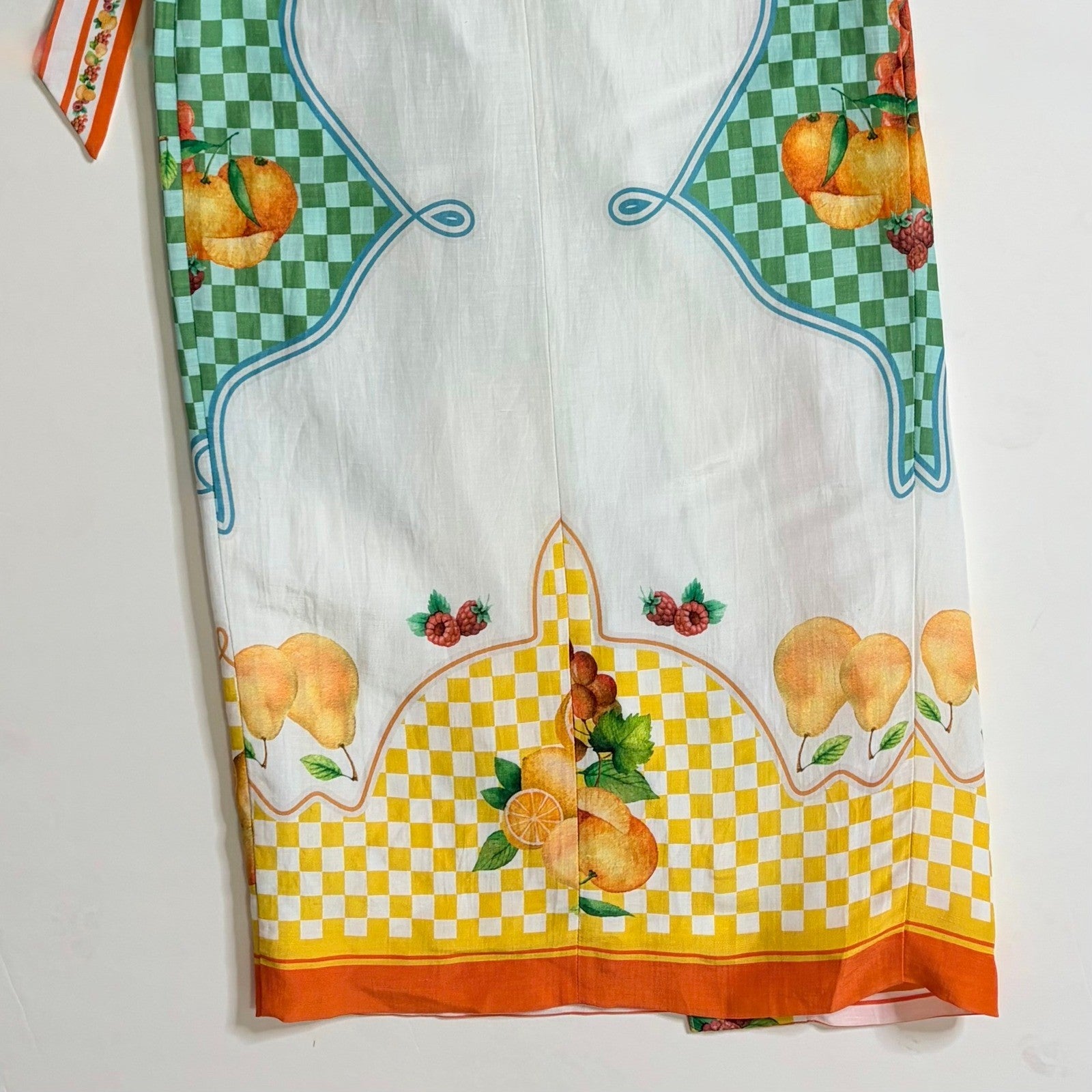 NWT!! ANTONIO MELANI Clio Wrap Skirt Linen Citrus Bliss Midi Fruit Checkered 0