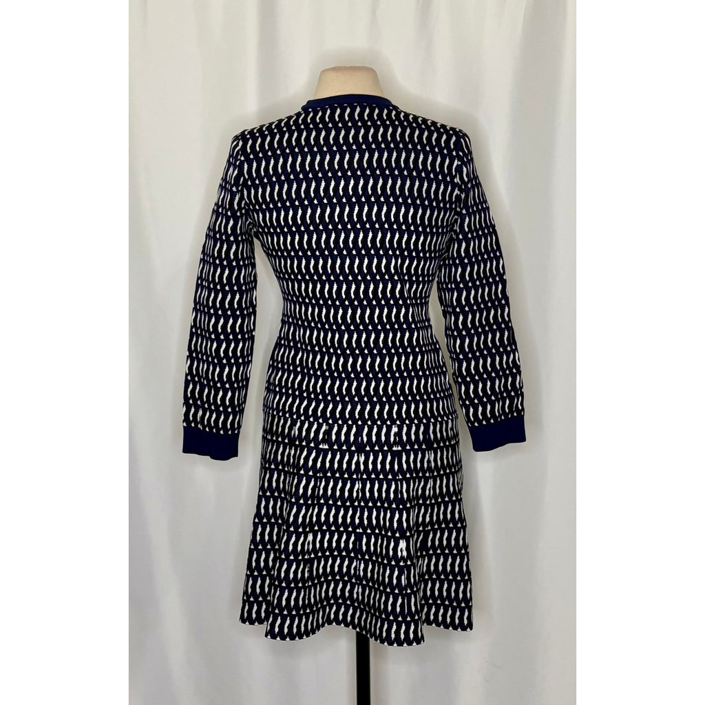 SHOSHANNA Aspen Intarsia Knit Dress Navy Blue White Dropwaist Crew Neck X-Large