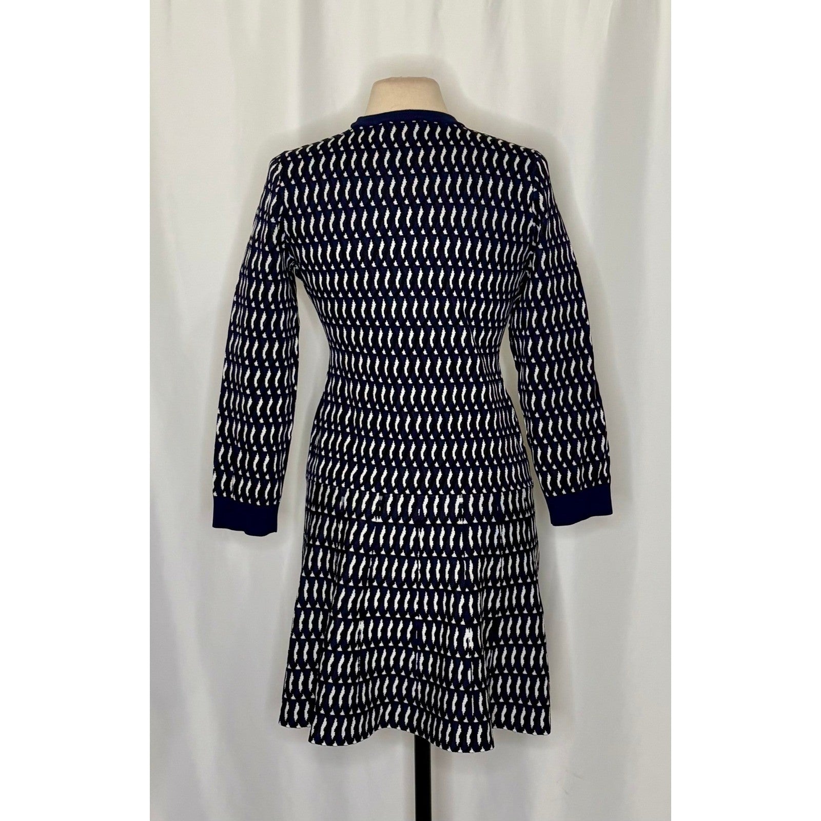 SHOSHANNA Aspen Intarsia Knit Dress Navy Blue White Dropwaist Crew Neck X-Large