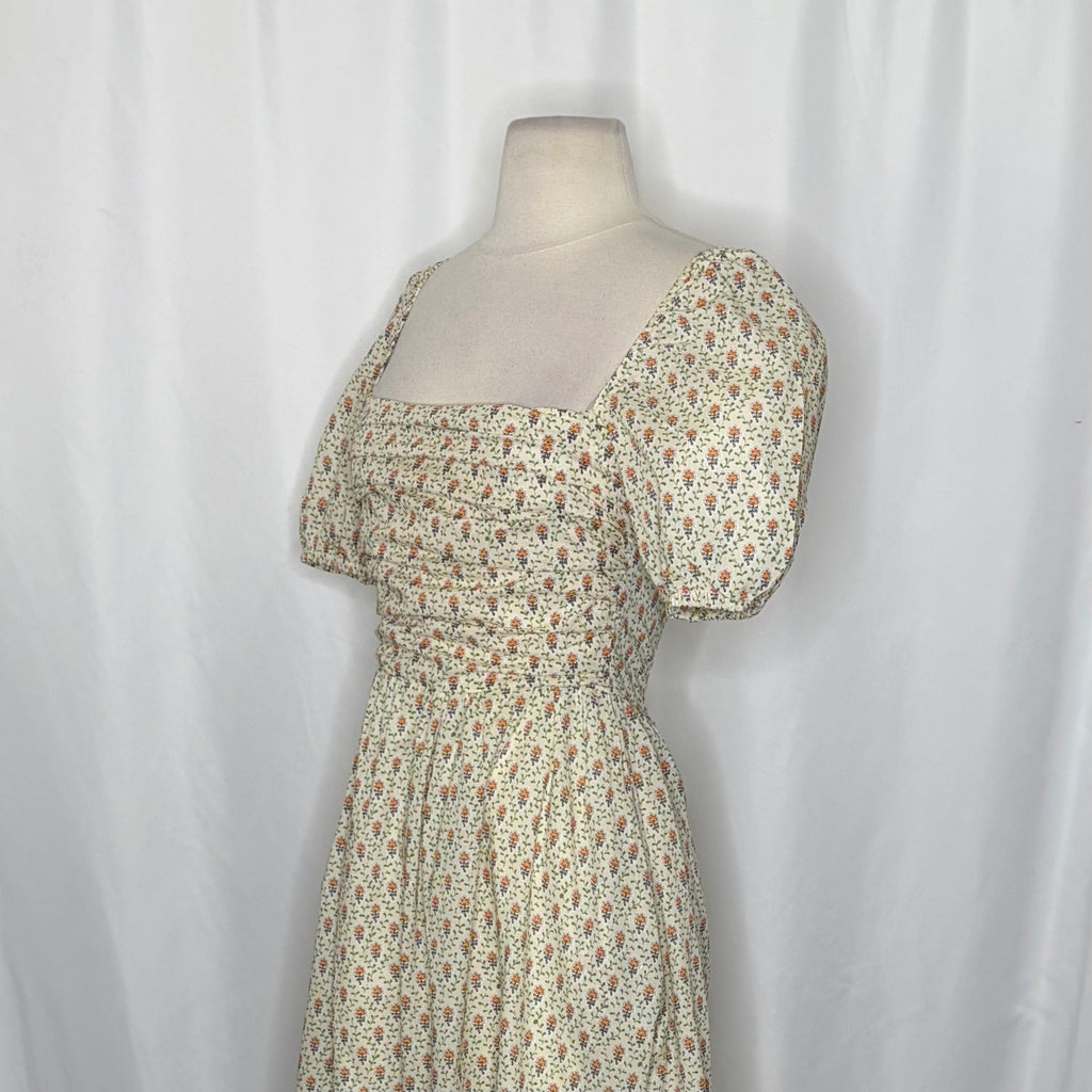 O.P.T. One Pretty Time River Smocked Floral Midi Dress Puff Sleeves X-Small