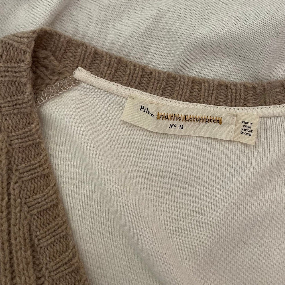 Anthropologie PILCRO Dually Clad Twofer Sweater Top Brown Wool Cable Knit M