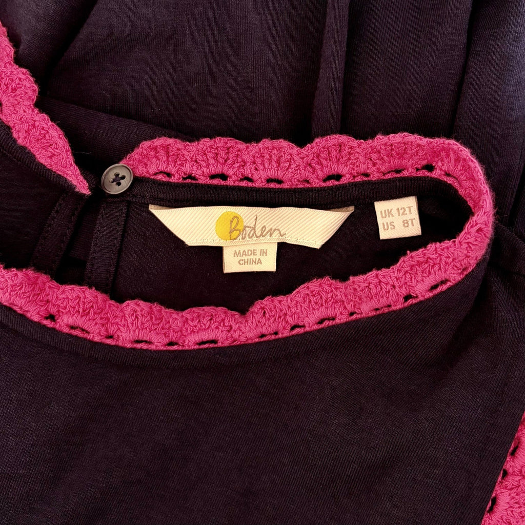 BODEN Caitlin Jersey Knit Romper Playsuit Crochet Trims Navy Blue Pink 8 Tall