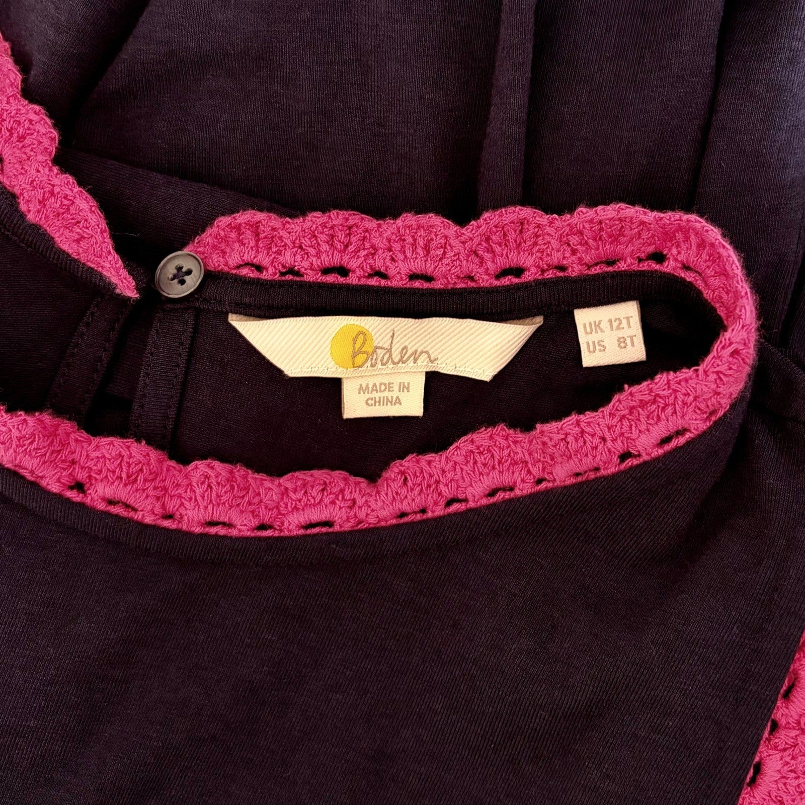 BODEN Caitlin Jersey Knit Romper Playsuit Crochet Trims Navy Blue Pink 8 Tall